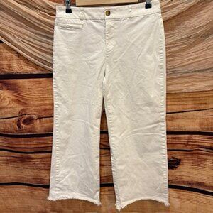 Loft Outlet Women's Cream Off White High Rise Slim Wide Leg Crop Pants Size‎ 6P